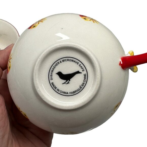 ANTHROPOLOGIE Cadiz Coffee Tea Cup Mug Painted Floral Design 3D Flower Red Set - Picture 15 of 16